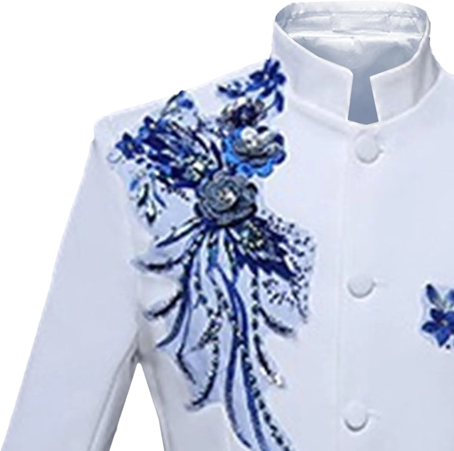 Men's Stand Collar Mandarin Suit Set Slim Fit 2 Piece Comfort Dress Suits Embroidered Front Button Blazer Pants Sets