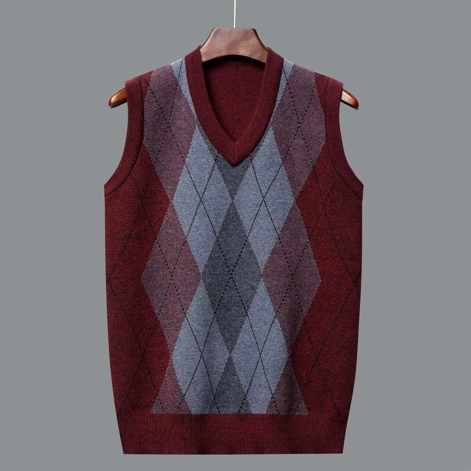 Men's Sweater Vests Argyle Plaid Graphic Print Knitted Pullover Sweater V Neck Sleeveless Comfort Soft Jumper Tops