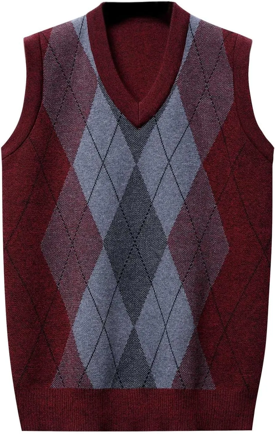 Men's Sweater Vests Argyle Plaid Graphic Print Knitted Pullover Sweater V Neck Sleeveless Comfort Soft Jumper Tops