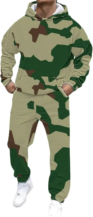Men's Track Suits 2 Piece Set Active Print Sweatshirt and Sweatpants Suit Men's Casual Tracksuit Athletic Sweatsuits