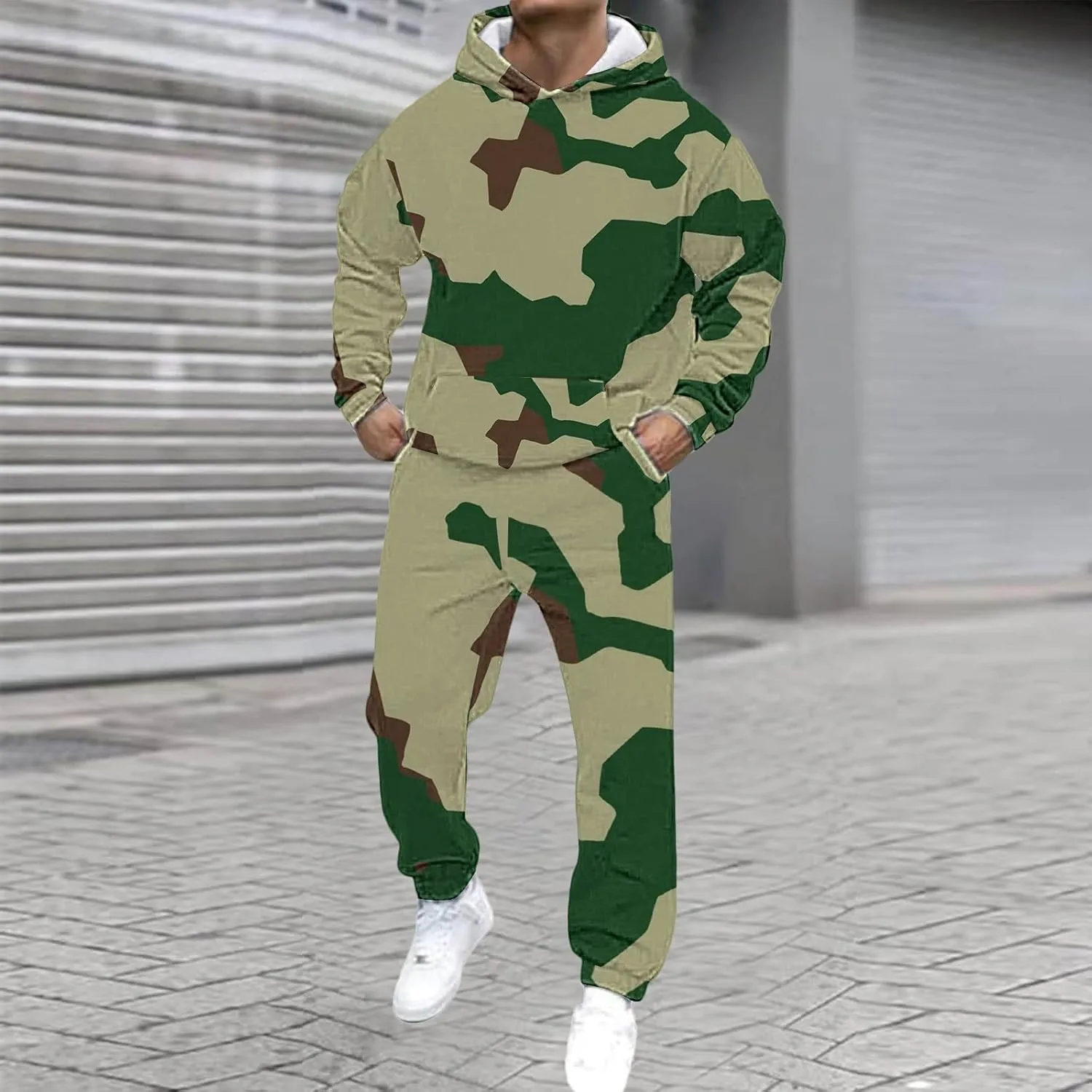 Men's Track Suits 2 Piece Set Active Print Sweatshirt and Sweatpants Suit Men's Casual Tracksuit Athletic Sweatsuits