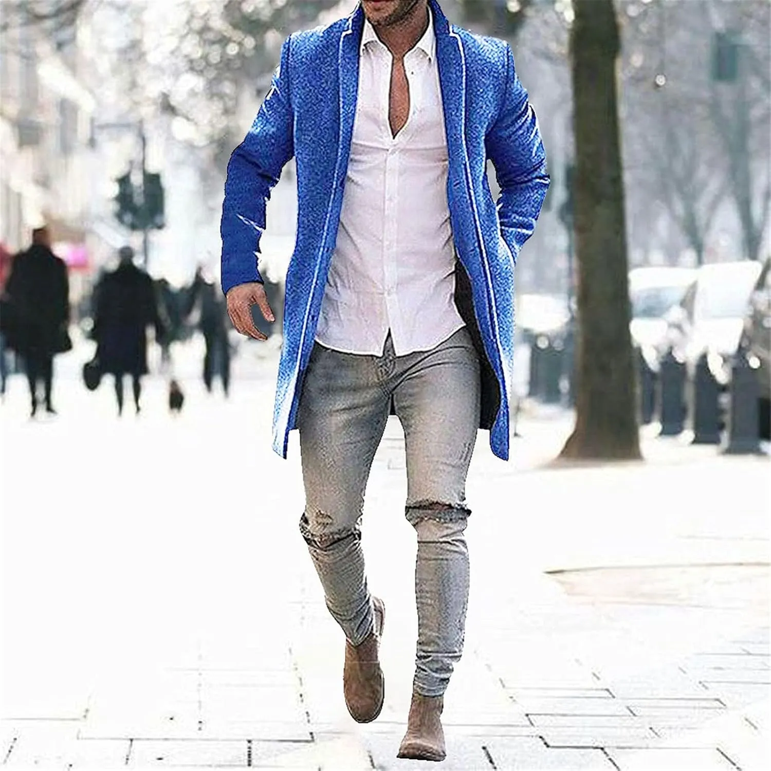 Mens Trench Coat,Winter Jacket for Men Plus Size Long Coat Men Cardigan Cute Print Windbreaker Warm Long Jacket