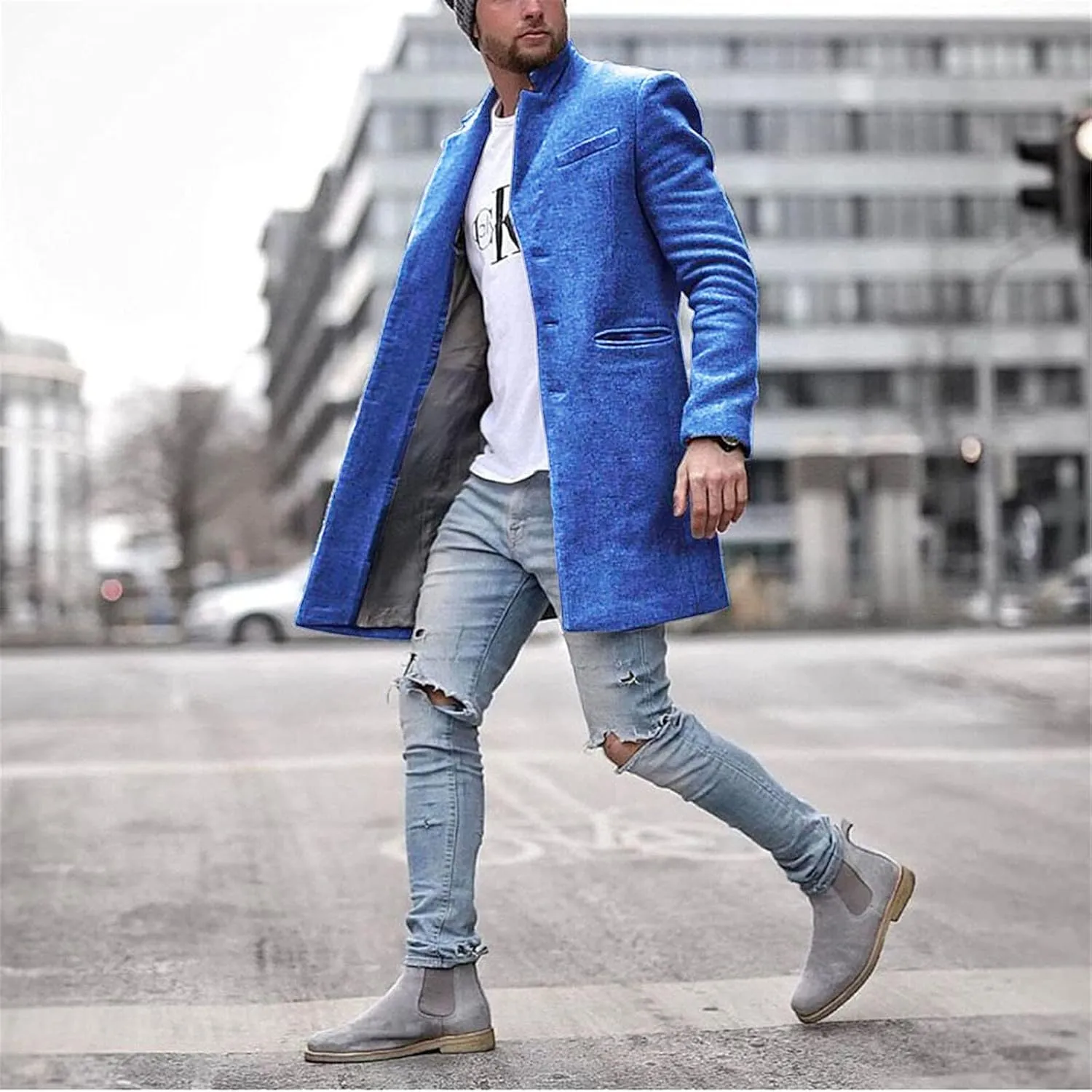 Mens Trench Coat,Winter Jacket for Men Plus Size Long Coat Men Cardigan Cute Print Windbreaker Warm Long Jacket