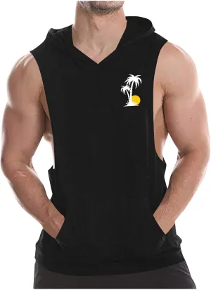 Mens Work Out Gym Beach Vest Hoods Coat for Man Sleeveless Hawaiian Cami Tank Hooded Tropical Fall Winter Vest 2025