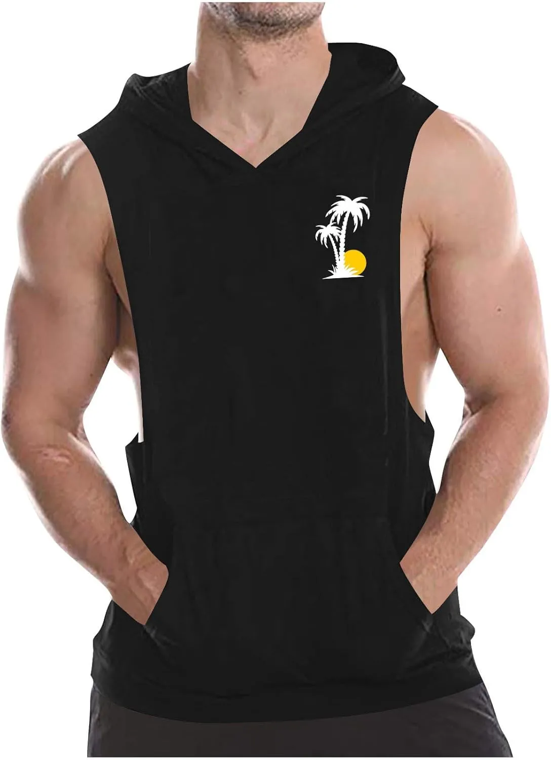 Mens Work Out Gym Beach Vest Hoods Coat for Man Sleeveless Hawaiian Cami Tank Hooded Tropical Fall Winter Vest 2025