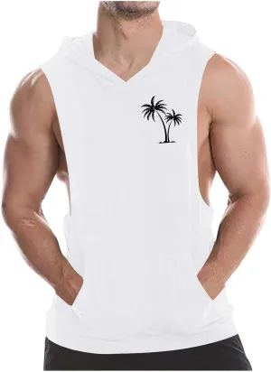 Mens Work Out Gym Beach Vest Hoods Coat for Man Sleeveless Hawaiian Cami Tank Hooded Tropical Fall Winter Vest 2025