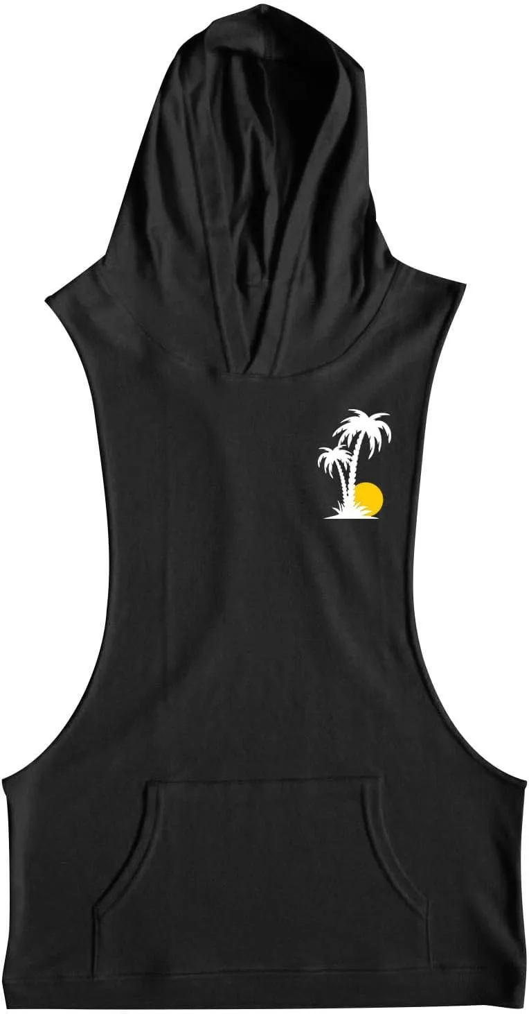 Mens Work Out Gym Beach Vest Hoods Coat for Man Sleeveless Hawaiian Cami Tank Hooded Tropical Fall Winter Vest 2025
