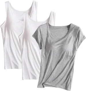 Modal Tanks for Women 3 Pc Crewneck Soft Smooth Tank Tops Undershirts Fashion Solid Color Classic Comfy Shirt
