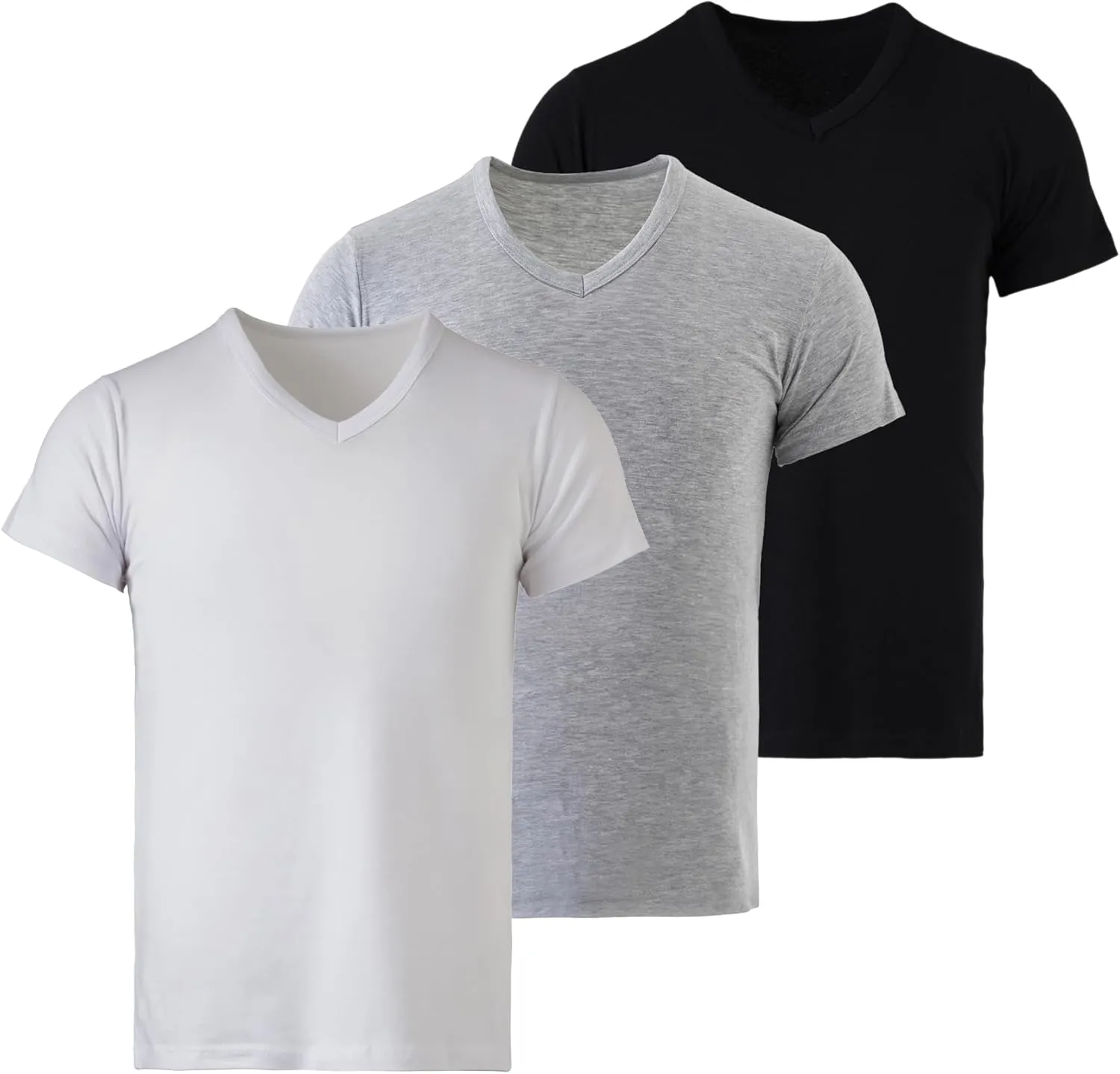 Mody Men's Undershirts 3-Pack, T-Shirts for Men, V-Neck Undershirt, Cotton Mens Undershirts, Short Sleeve Men Tank Tops