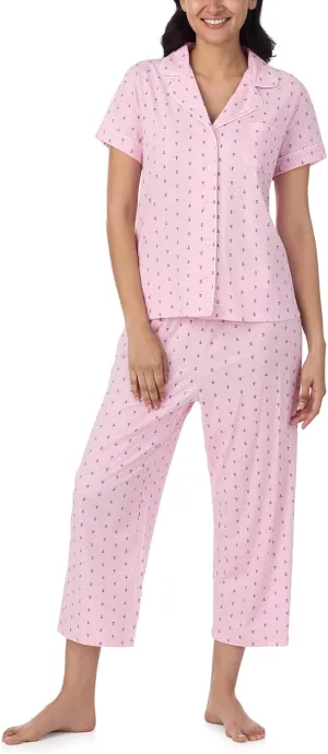 Nautica Pajamas for Women Set, Womens Lightweight Short Sleeve Button Down Pajama Shirt & Capri Pants, Lounge Sets PJs Women
