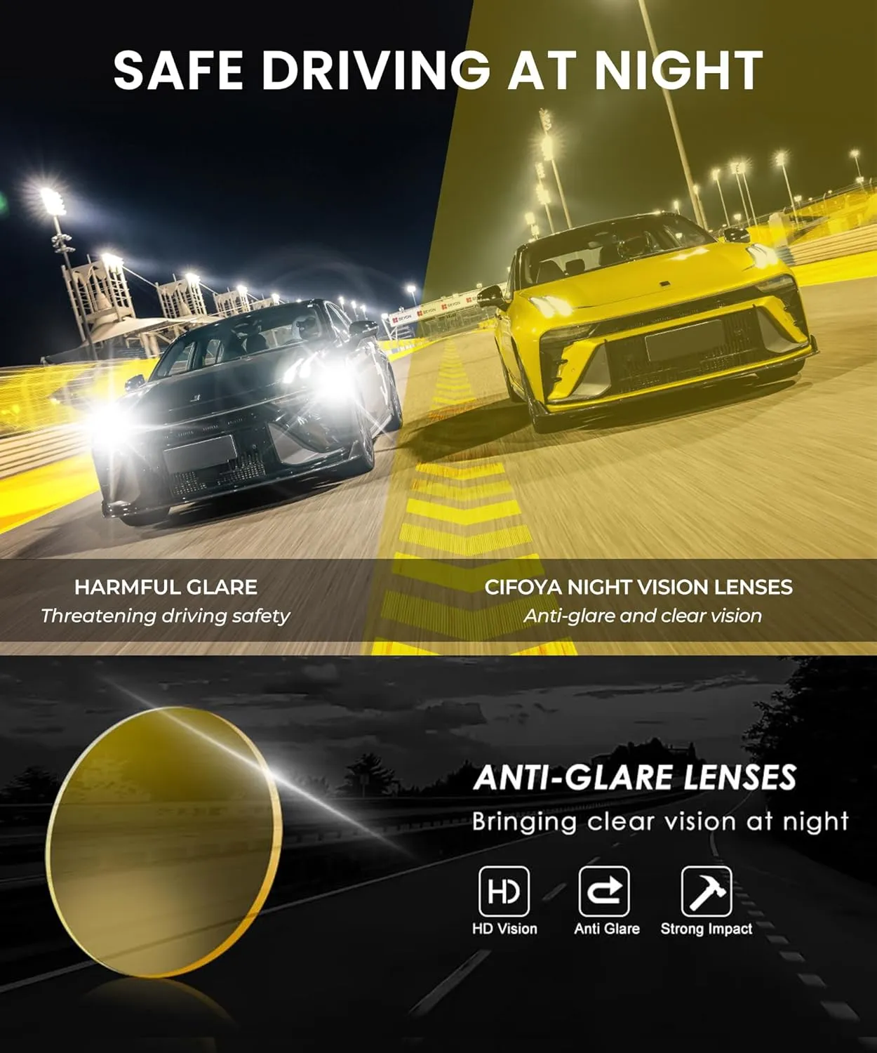 Night-Vision-Driving-Glasses Men Women Over-the-Glasses: Anti Glare Polarized Wrap-Around Night Vision Glasses
