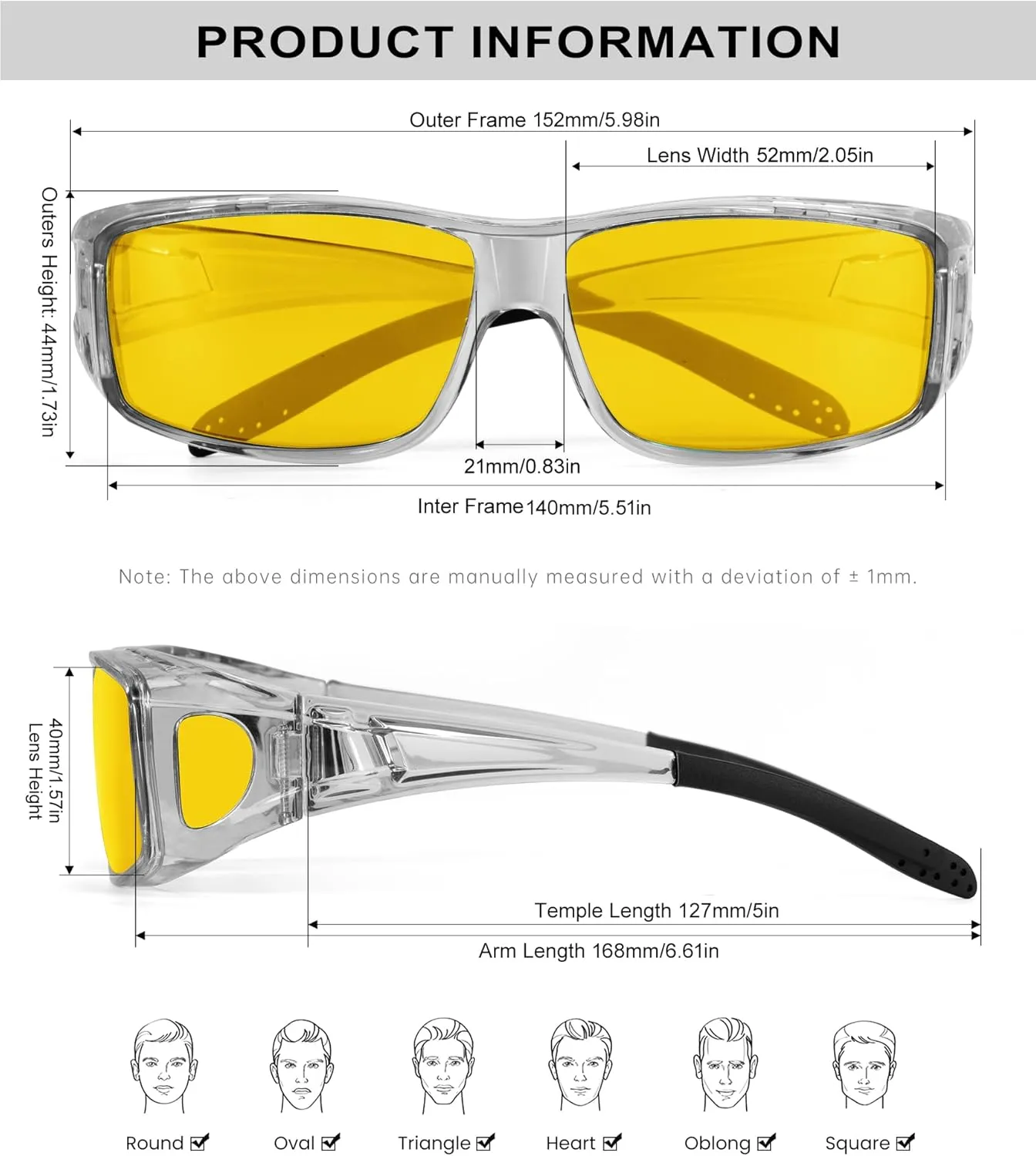 Night-Vision-Driving-Glasses Men Women Over-the-Glasses: Anti Glare Polarized Wrap-Around Night Vision Glasses