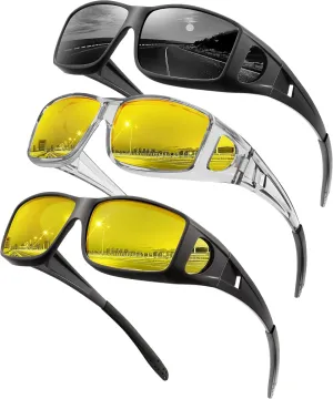 Night-Vision-Driving-Glasses Men Women Over-the-Glasses: Anti Glare Polarized Wrap-Around Night Vision Glasses