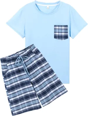 OMYbaby Big Boys Pajamas Set Loose Summer Short Cotton Sleepwear Teens PJS 13-18Years