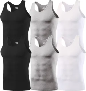 Ouruikia Men's 100% Cotton Tank Top Undershirts Ultra Soft A-Shirts Undershirts Breathable Sleeveless T Shirts