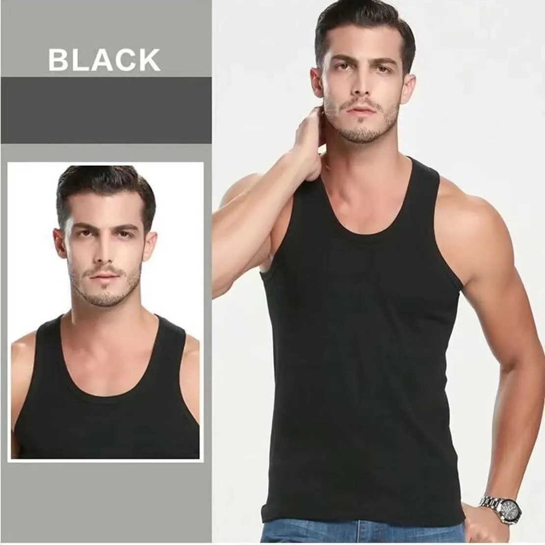 Ouruikia Men's 100% Cotton Tank Top Undershirts Ultra Soft A-Shirts Undershirts Breathable Sleeveless T Shirts