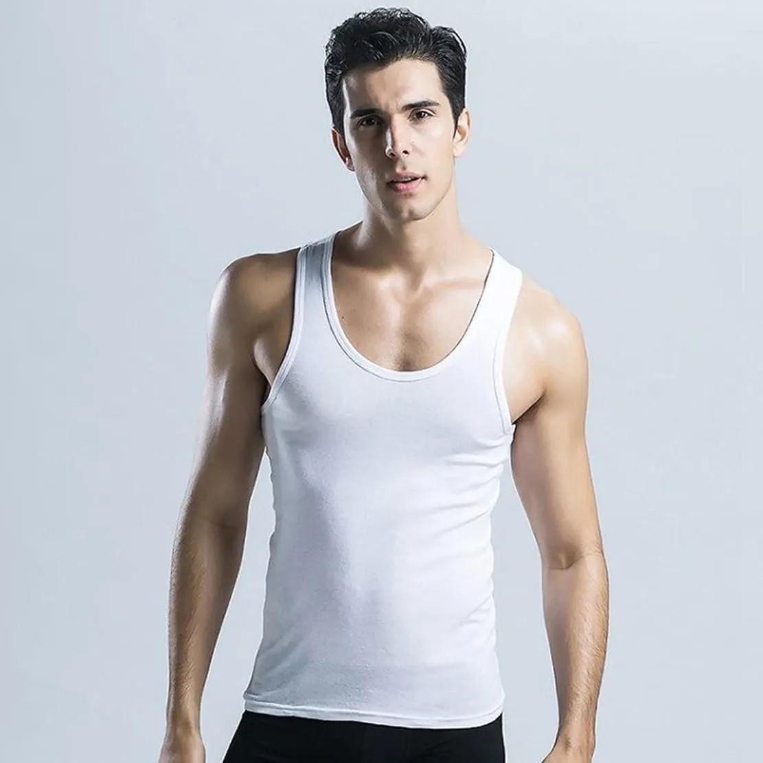 Ouruikia Men's 100% Cotton Tank Top Undershirts Ultra Soft A-Shirts Undershirts Breathable Sleeveless T Shirts