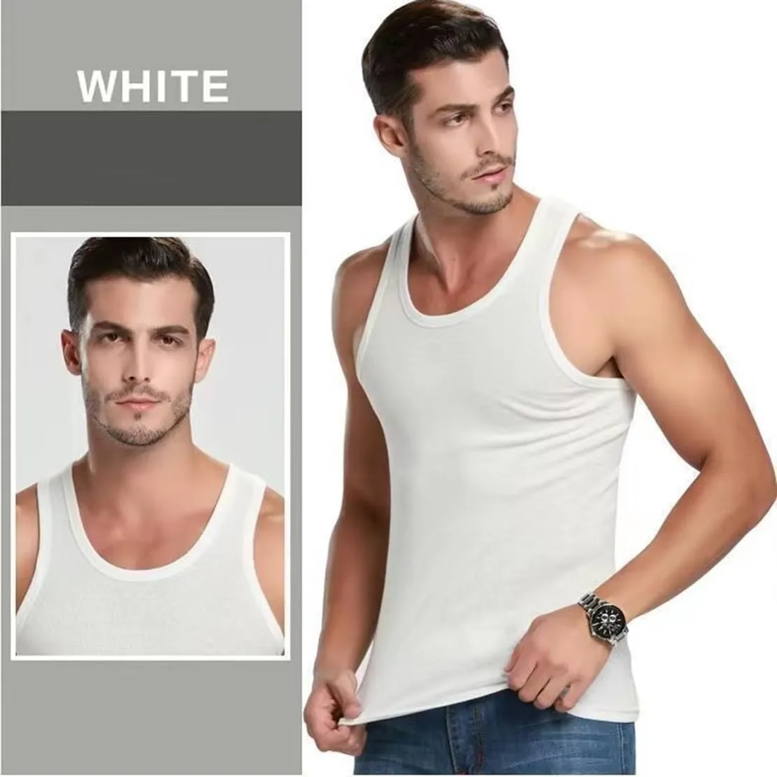 Ouruikia Men's 100% Cotton Tank Top Undershirts Ultra Soft A-Shirts Undershirts Breathable Sleeveless T Shirts