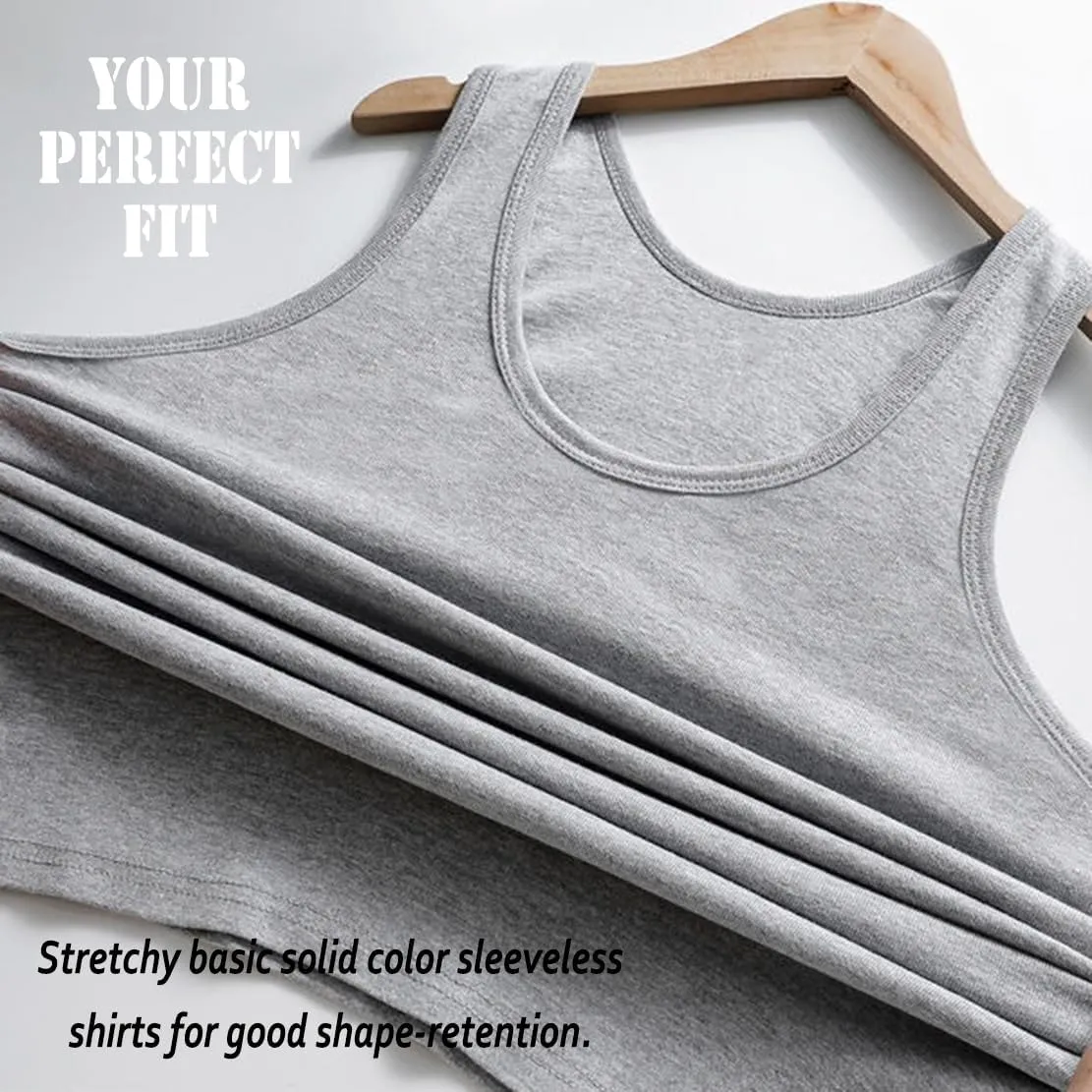 Ouruikia Men's 100% Cotton Tank Top Undershirts Ultra Soft A-Shirts Undershirts Breathable Sleeveless T Shirts