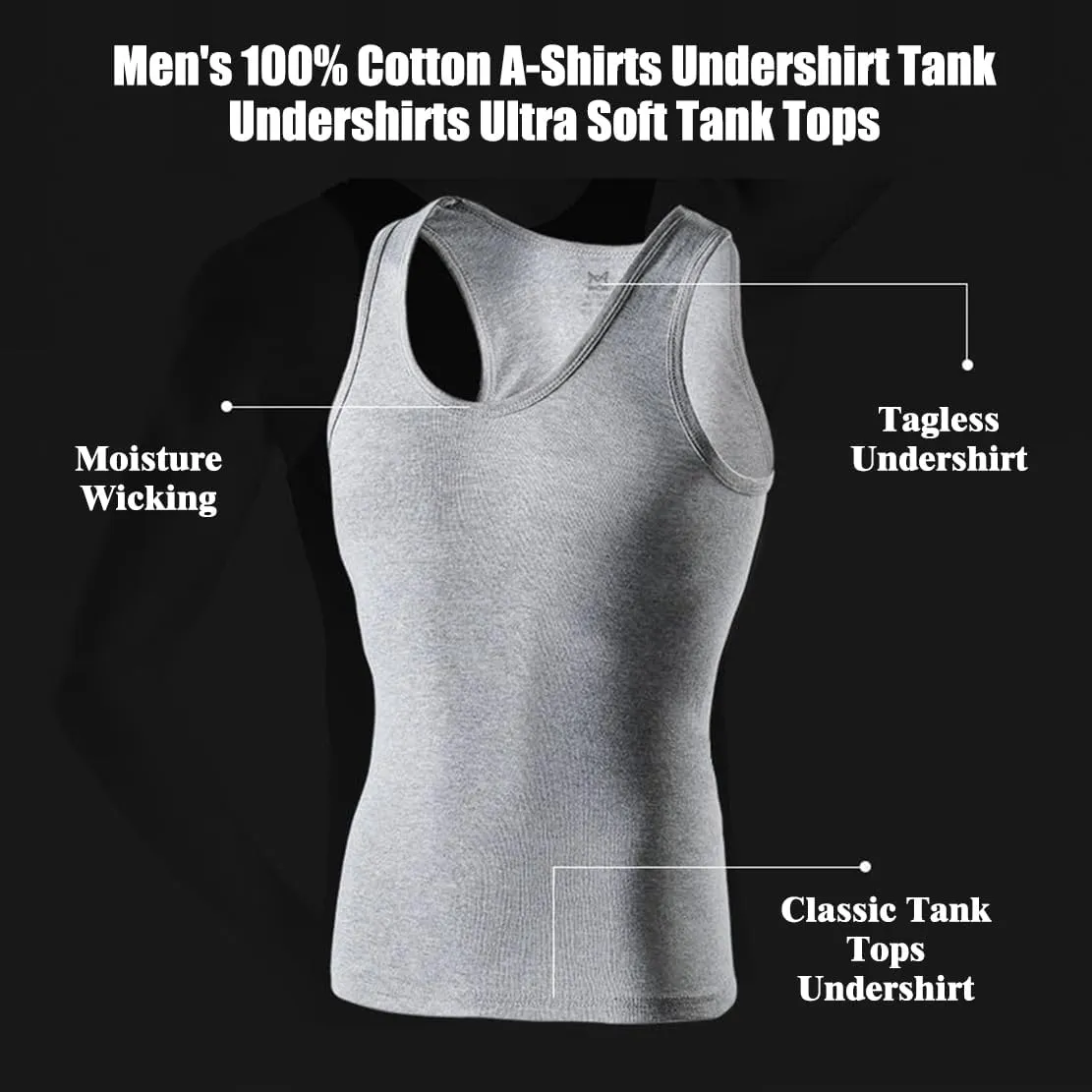 Ouruikia Men's 100% Cotton Tank Top Undershirts Ultra Soft A-Shirts Undershirts Breathable Sleeveless T Shirts