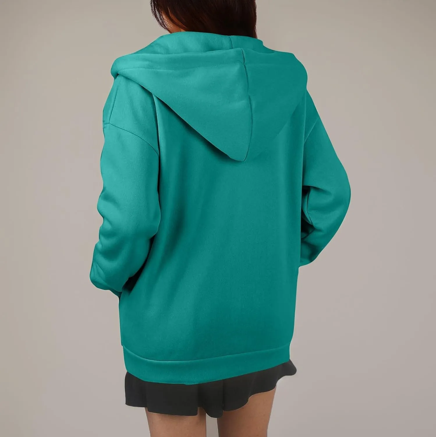 Oversized Hoodies for Women Zip Up Lightweight Long Sleeve Jackets Drawstring Y2K Sweatshirt Kangaroo Pocket