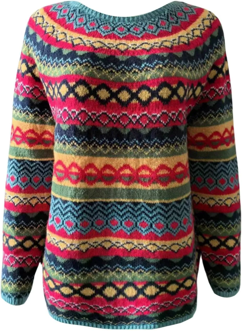Oversized Sweaters for Women Round Neck Jacquard Long Sleeve Comfort Casual Loose Pullover Knitted Warm Tops