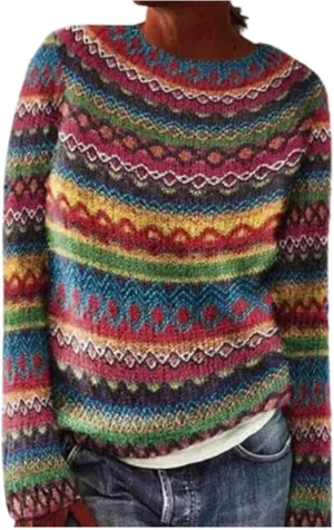 Oversized Sweaters for Women Round Neck Jacquard Long Sleeve Comfort Casual Loose Pullover Knitted Warm Tops