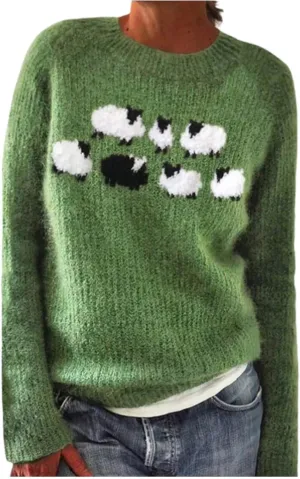 Oversized Sweaters for Women Round Neck Jacquard Long Sleeve Comfort Casual Loose Pullover Knitted Warm Tops