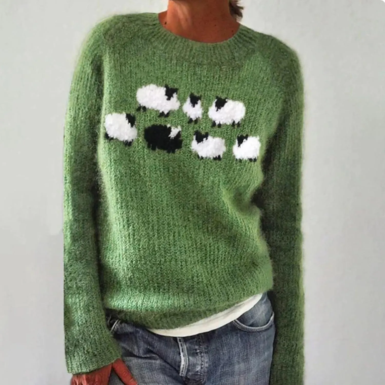 Oversized Sweaters for Women Round Neck Jacquard Long Sleeve Comfort Casual Loose Pullover Knitted Warm Tops