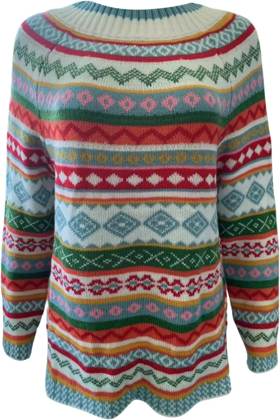 Oversized Sweaters for Women Round Neck Jacquard Long Sleeve Comfort Casual Loose Pullover Knitted Warm Tops