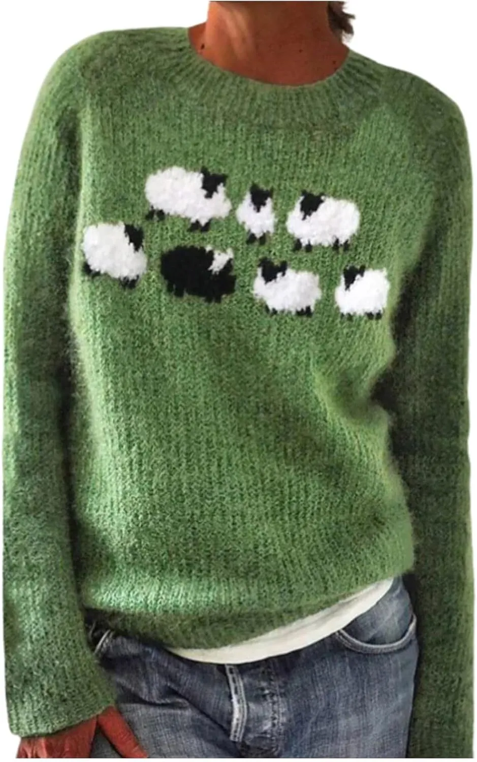 Oversized Sweaters for Women Round Neck Jacquard Long Sleeve Comfort Casual Loose Pullover Knitted Warm Tops