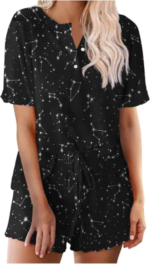 Pajama Sets For Women 2 Piece Lounge Sets Short Sleeve Button Down Shorts And Shirt Pj Sets Casual Comfy Outfits