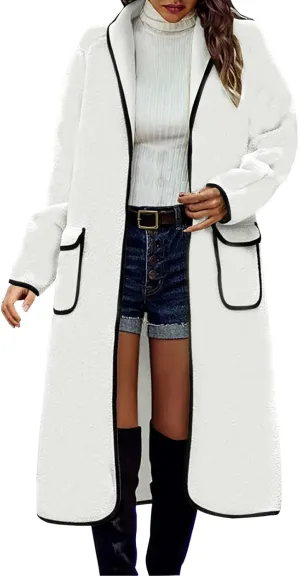 Pea Coats for Women Cashmere Wool Blend Warm Winter Coats Notch Lapel Open Front Trench Coats Overcoat
