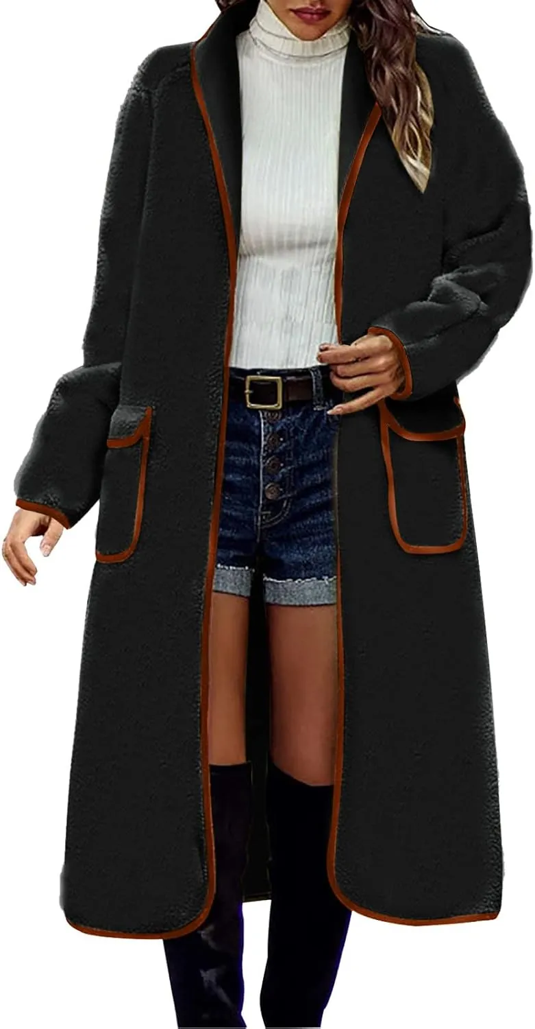 Pea Coats for Women Cashmere Wool Blend Warm Winter Coats Notch Lapel Open Front Trench Coats Overcoat