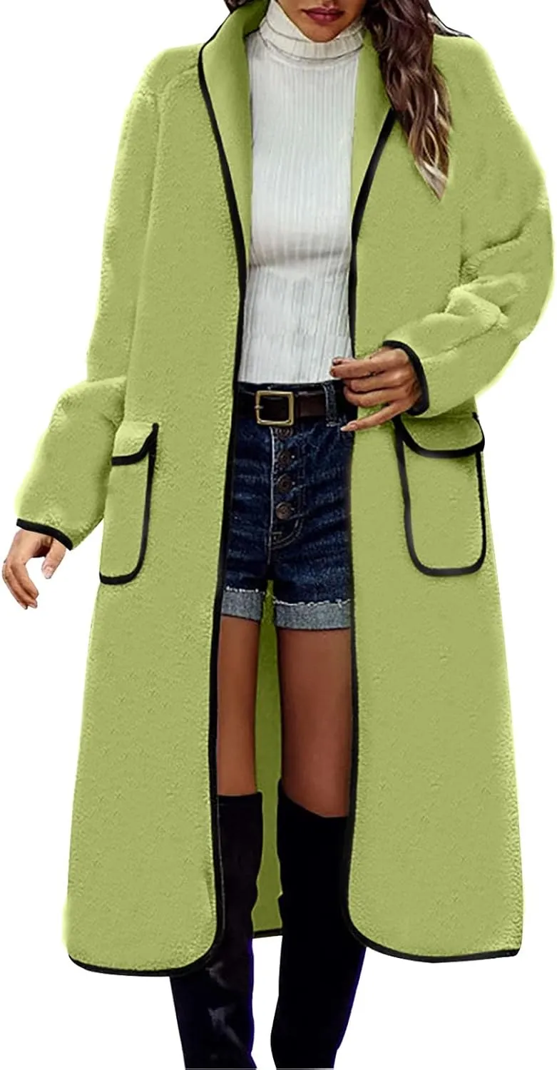Pea Coats for Women Cashmere Wool Blend Warm Winter Coats Notch Lapel Open Front Trench Coats Overcoat