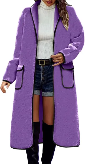 Pea Coats for Women Cashmere Wool Blend Warm Winter Coats Notch Lapel Open Front Trench Coats Overcoat