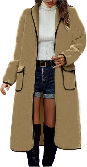 Pea Coats for Women Cashmere Wool Blend Warm Winter Coats Notch Lapel Open Front Trench Coats Overcoat