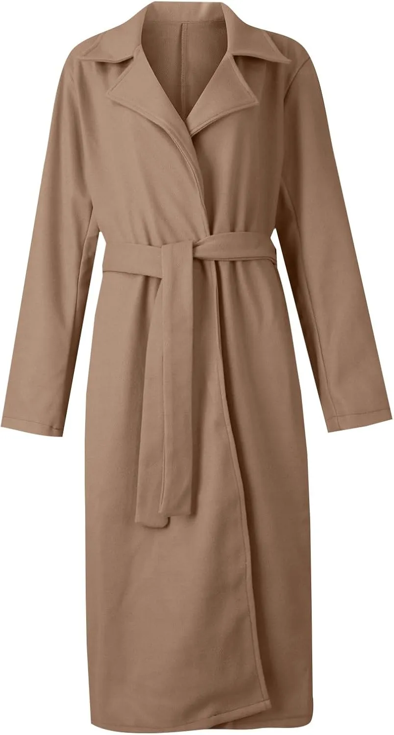 PETYCZEN Women's Trench Coats Notched Lapel Collar Wool Blend Winter Coats Casual Mid Length Pea Coats Long Jackets Overcoat