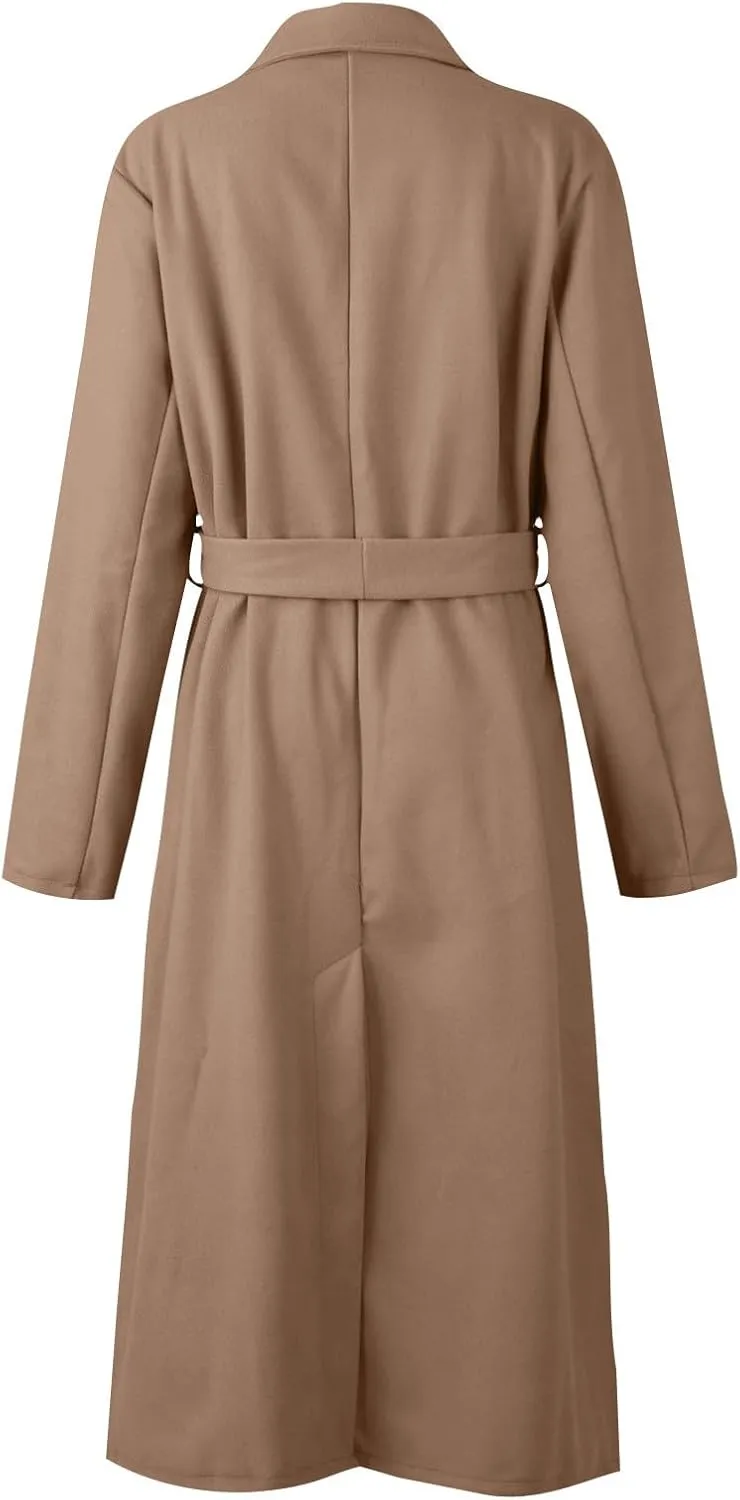 PETYCZEN Women's Trench Coats Notched Lapel Collar Wool Blend Winter Coats Casual Mid Length Pea Coats Long Jackets Overcoat