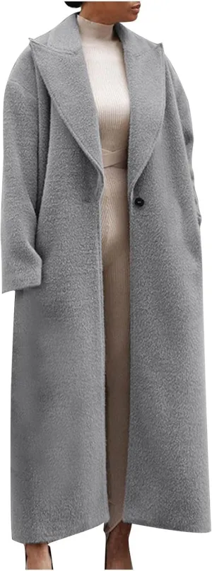 Plus Size Coats for Women Single Breasted Maxi Length Pea Coats Casual Open Front Trench Coats 2024 Winter Overcoat
