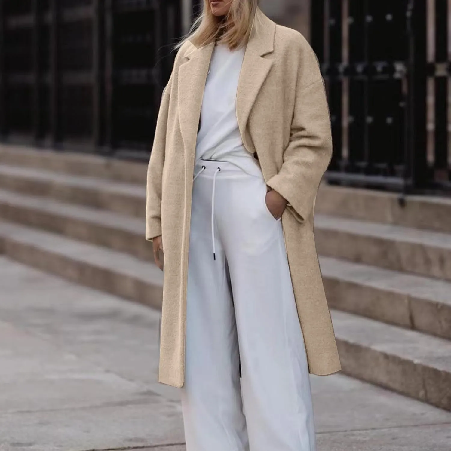 Plus Size Coats for Women Single Breasted Maxi Length Pea Coats Casual Open Front Trench Coats 2024 Winter Overcoat