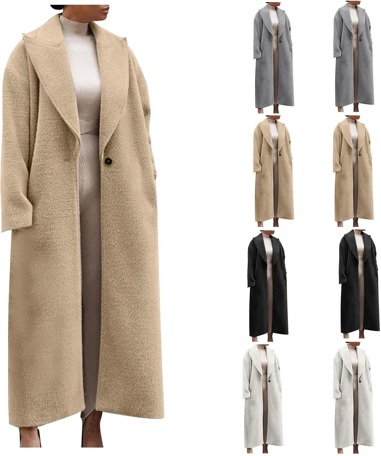 Plus Size Coats for Women Single Breasted Maxi Length Pea Coats Casual Open Front Trench Coats 2024 Winter Overcoat