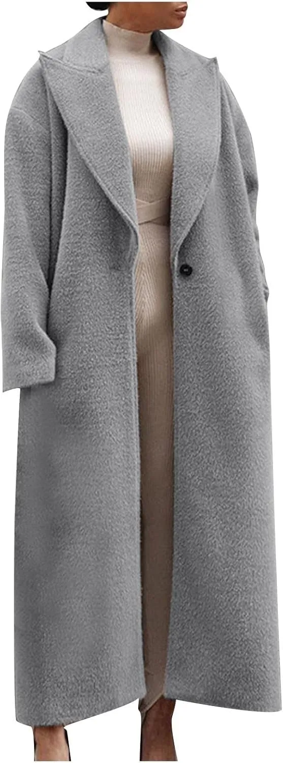 Plus Size Coats for Women Single Breasted Maxi Length Pea Coats Casual Open Front Trench Coats 2024 Winter Overcoat