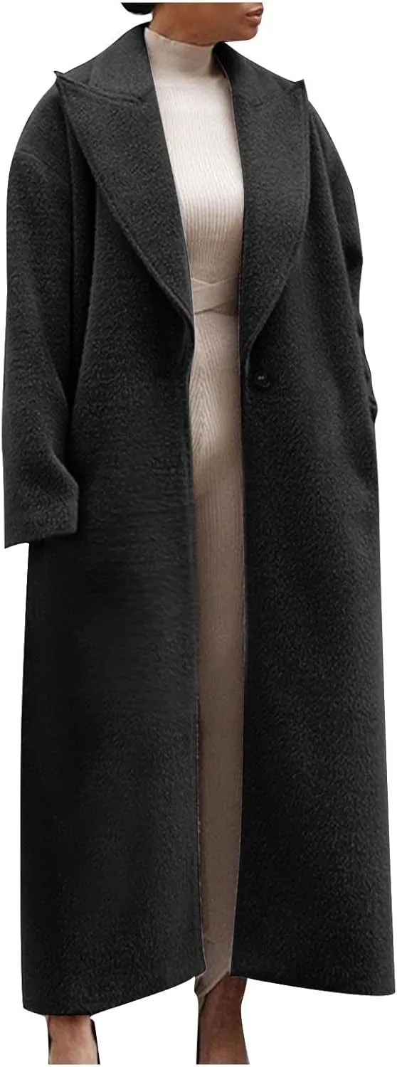 Plus Size Coats for Women Single Breasted Maxi Length Pea Coats Casual Open Front Trench Coats 2024 Winter Overcoat