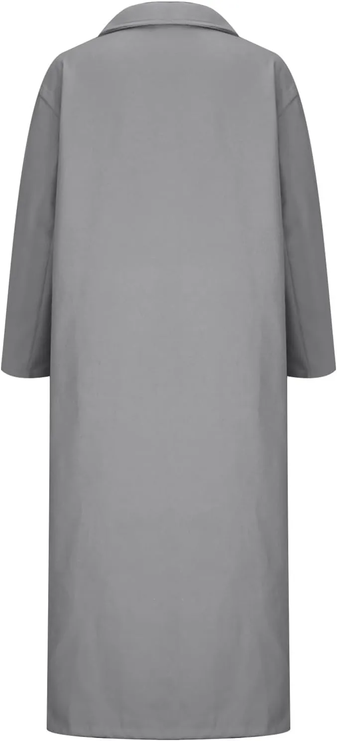 Plus Size Coats for Women Single Breasted Maxi Length Pea Coats Casual Open Front Trench Coats 2024 Winter Overcoat