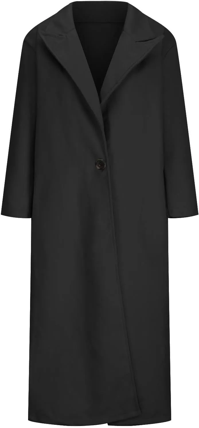 Plus Size Coats for Women Single Breasted Maxi Length Pea Coats Casual Open Front Trench Coats 2024 Winter Overcoat