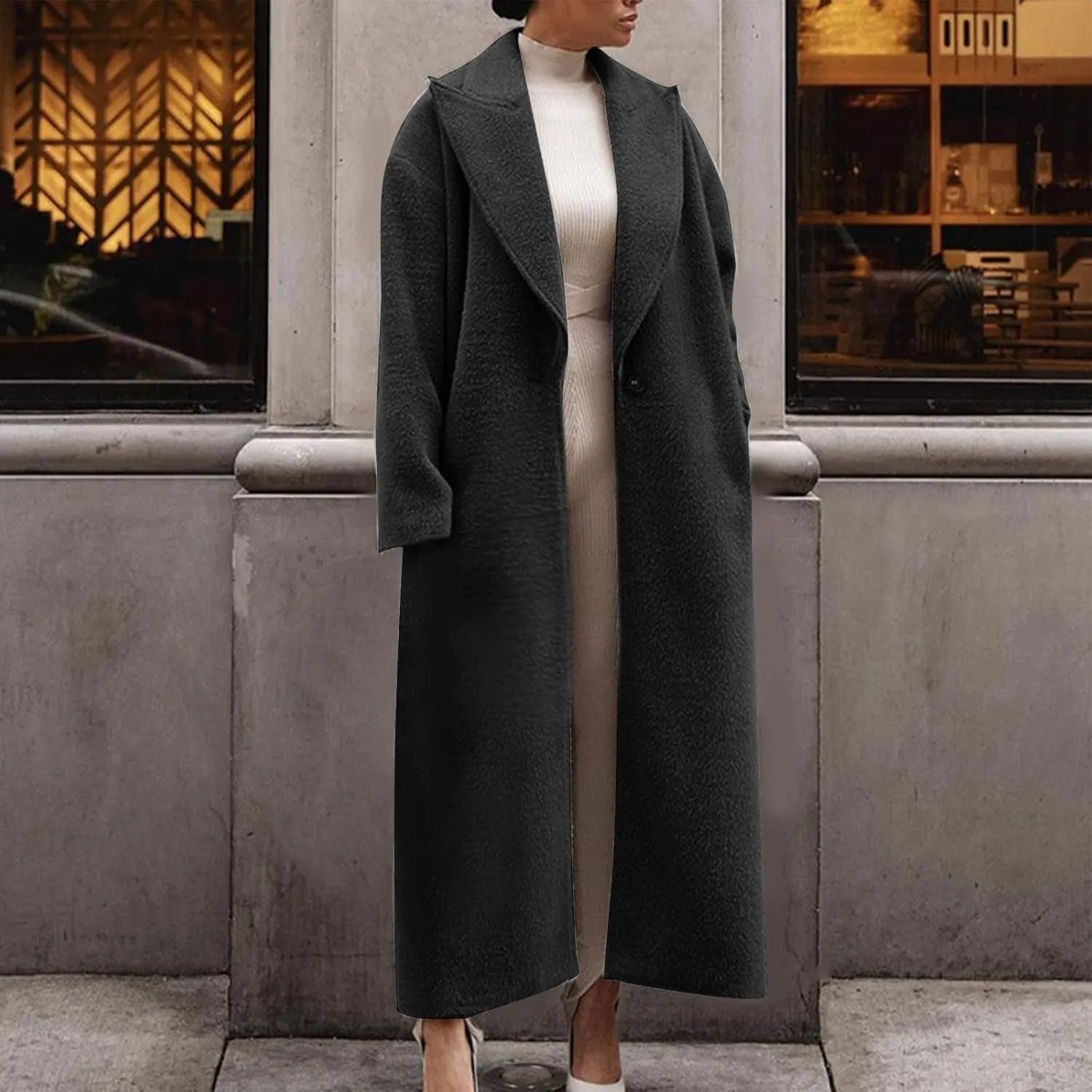 Plus Size Coats for Women Single Breasted Maxi Length Pea Coats Casual Open Front Trench Coats 2024 Winter Overcoat