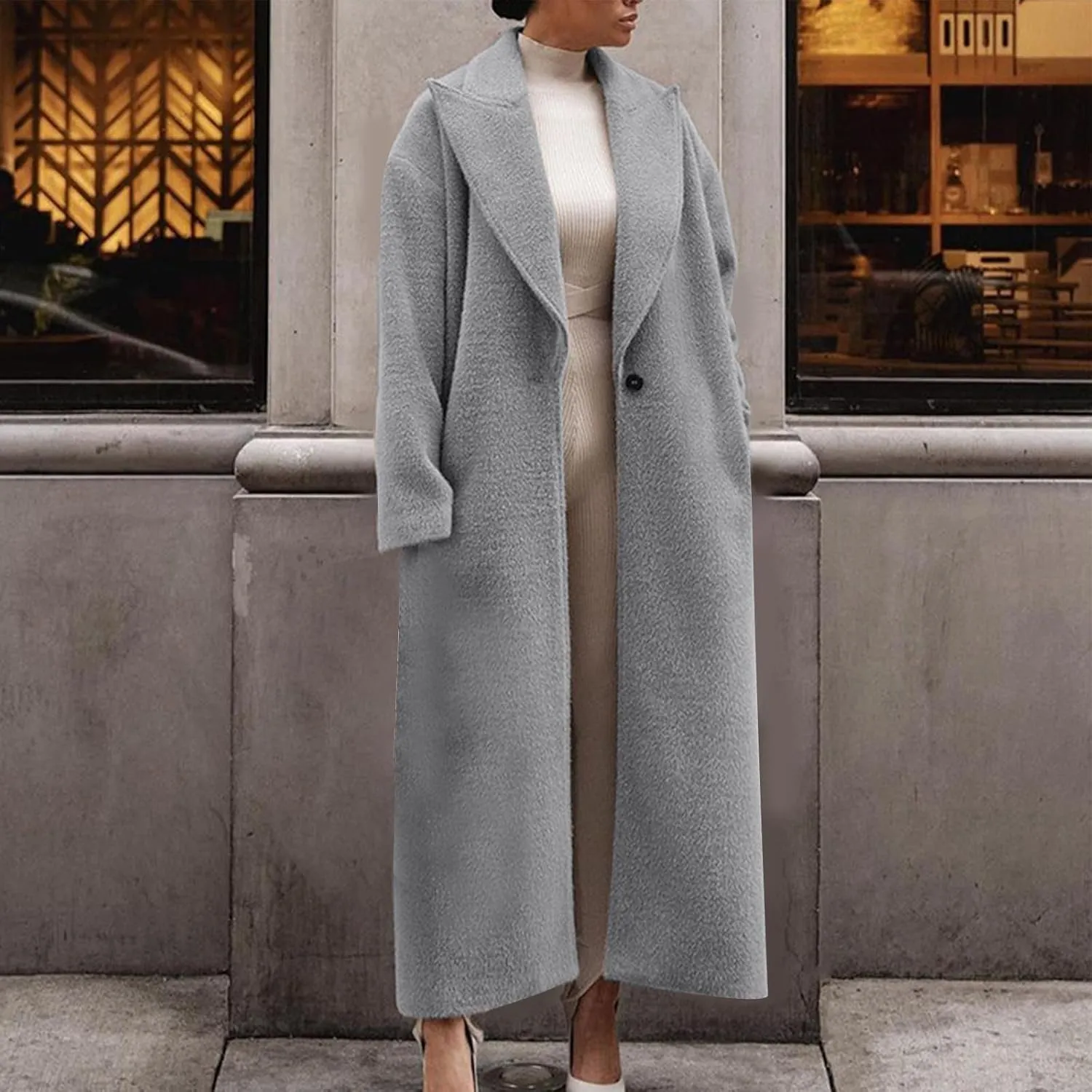 Plus Size Coats for Women Single Breasted Maxi Length Pea Coats Casual Open Front Trench Coats 2024 Winter Overcoat