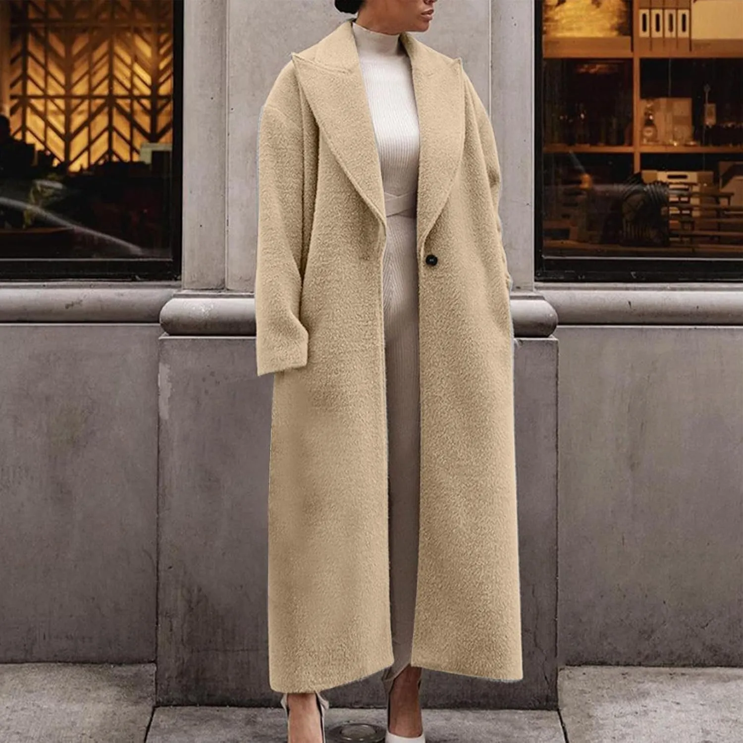 Plus Size Coats for Women Single Breasted Maxi Length Pea Coats Casual Open Front Trench Coats 2024 Winter Overcoat