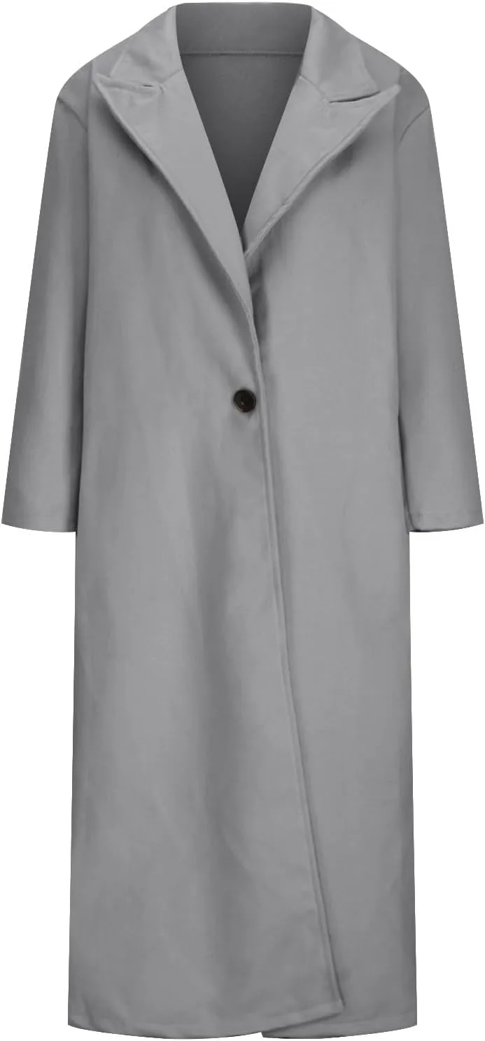 Plus Size Coats for Women Single Breasted Maxi Length Pea Coats Casual Open Front Trench Coats 2024 Winter Overcoat